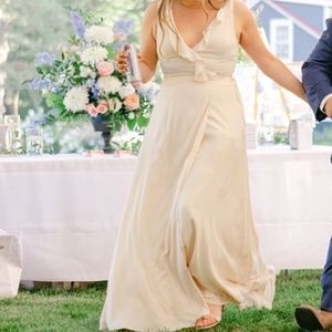 Fame & Partners Champagne Ruffle Front Wrap Dress